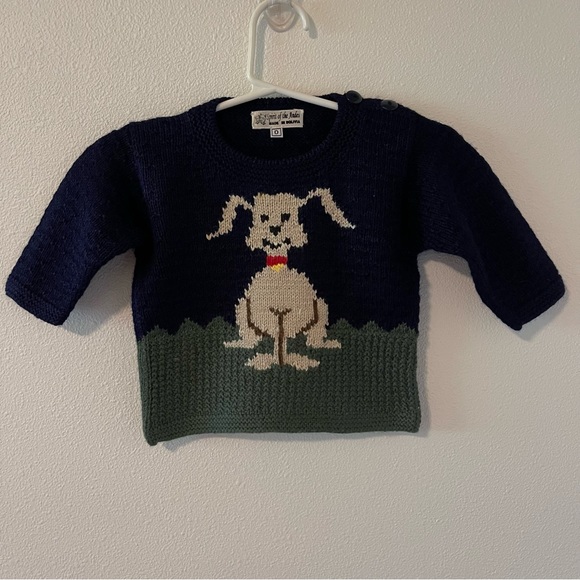 Spirit of the Andes Hand Knit Alpaca Blend Sweater Dog Side Button -12 months - Picture 1 of 9